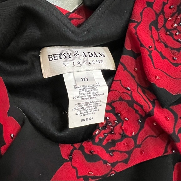 VTG Betsy & Adam Sz 10 Black Red V Neck Floral Sequin Side Slit Gown Dress Prom - Picture 6 of 11